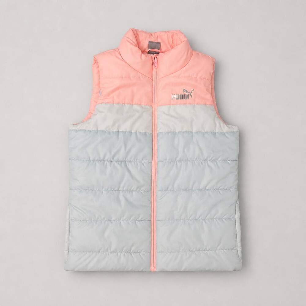 Puma Colorblock Puffer M (10-12) Pink, White, and Light Blue Zip-Up Vest for Chi